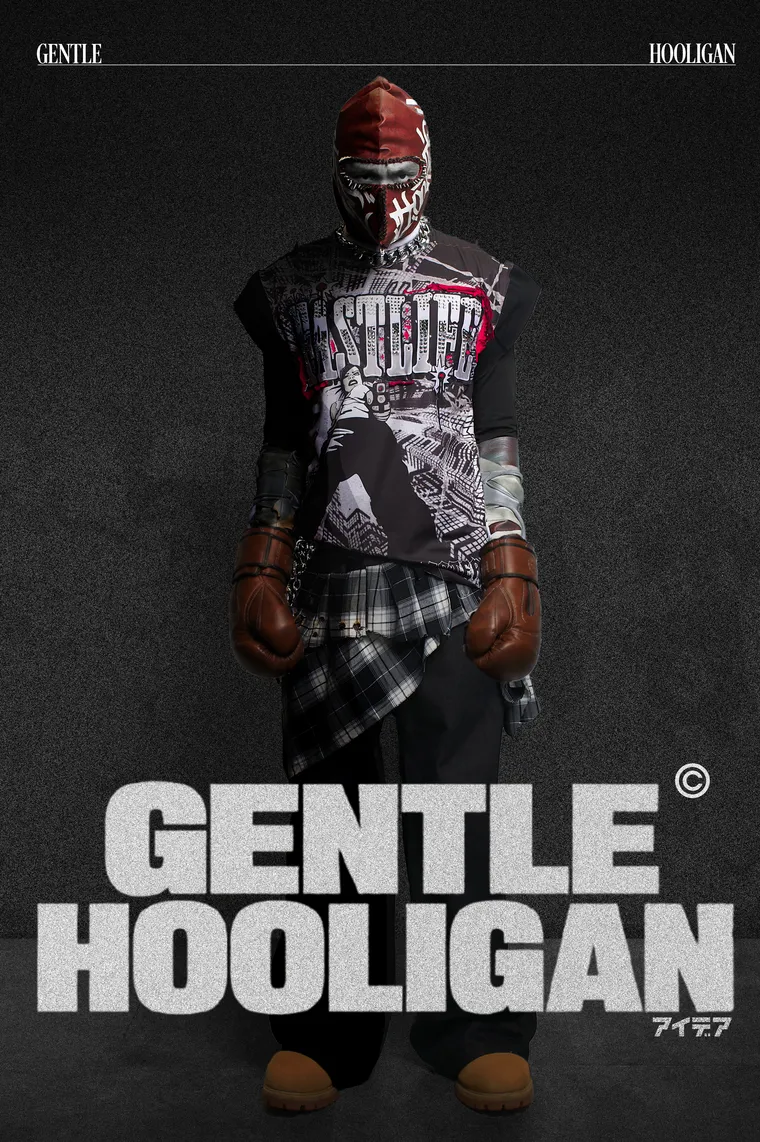 Gentle Hooligan lookbook cover with a layered black and red outfit