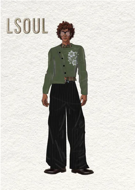 LSOUL fashion concept with an olive cardigan and black trousers