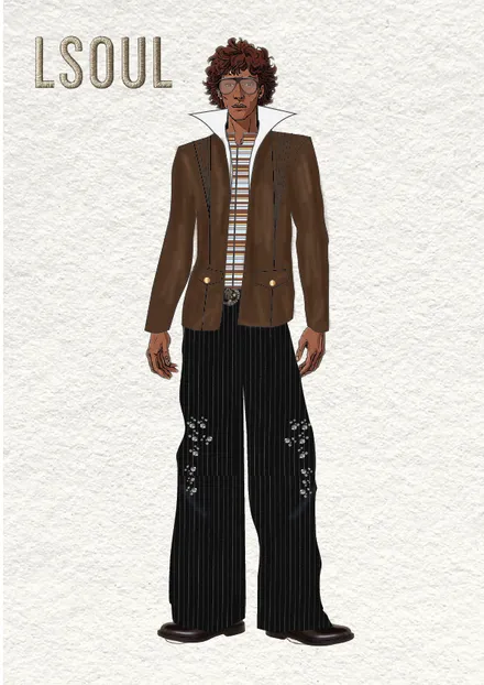 LSOUL fashion concept with a brown tailored jacket and black trousers
